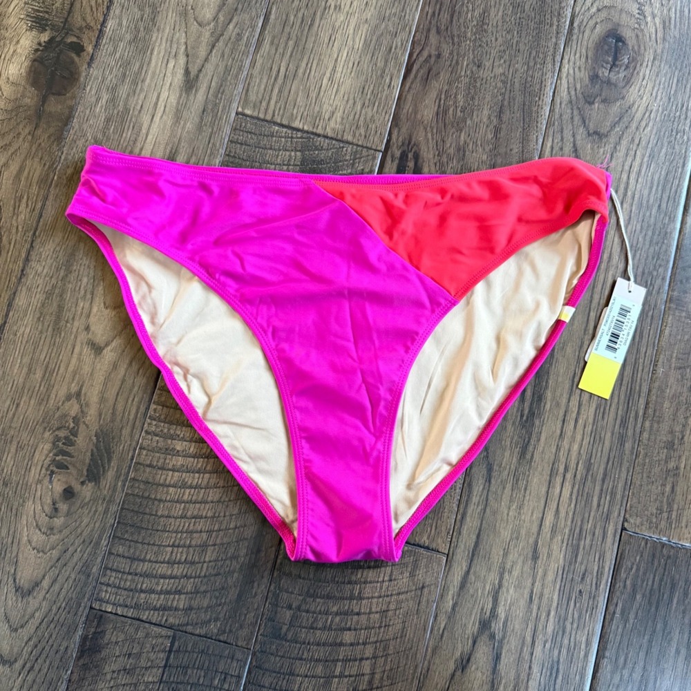 Summersalt Bikini Bottom Womens 14 Pink Red‎ Colorblock Recycled Swimwear NWT